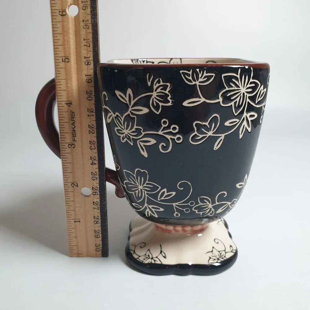 Temptations Tara Floral Lace Black Footed Mug Replacements Collection Coffee Tea